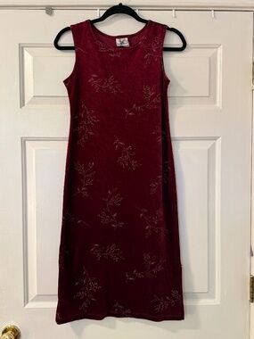 Vintage 90s Expressions Velvet Knee-Length Dress Women's Small Maroon Whimsigoth